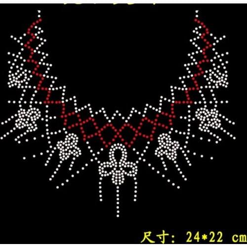 2pc/lot neckline decor hot fix rhinestone transfer motifs iron on crystal transfers design patches sweater