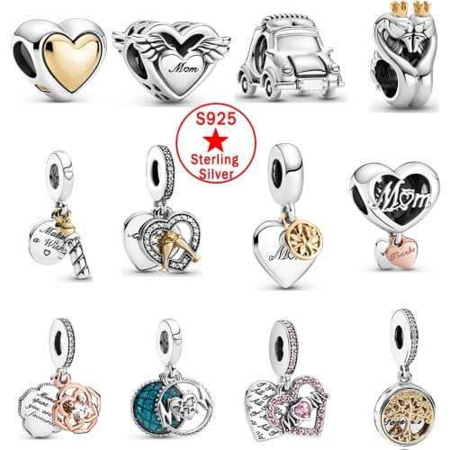 2021 New 925 Sterling Silver Beads Angel Wings Hearts Rose Flowers Charms Fit Original Bracelet Women Jewelry DIY Gift