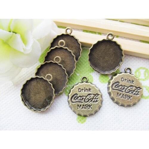 50pcs Antique Silver tone/bronze Bottle Cap Round Base/Bezel Setting Tray Pendant Charm/Finding,fit 18mm Cabochon/Cameo,DIY A