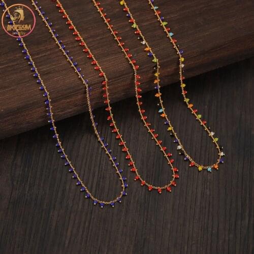 Akizoom Handmade Mix Color Tiny Beads Tassel Necklaces Bohemian Blue Red Acrylic Beaded Chain Summer for Women Jewelry Gift