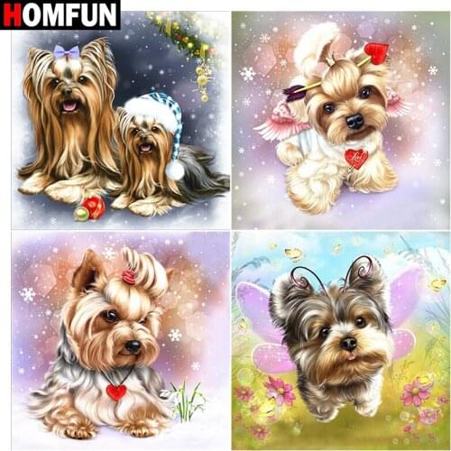 HOMFUN Diy 5d Diamond Painting ‘’Dog animal pet" Cross Stitch Square Round Diamond Embroidery Handwork Rhinestone Art