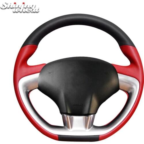 Shining wheat Black Red Genuine Leather Steering Wheel Cover for Citroen ds3