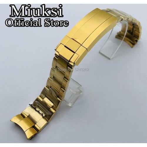 Miuksi 20mm gold 316L solid stainless steel watch band folding buckle fit 40mm SUB watch case mens strap bracelet