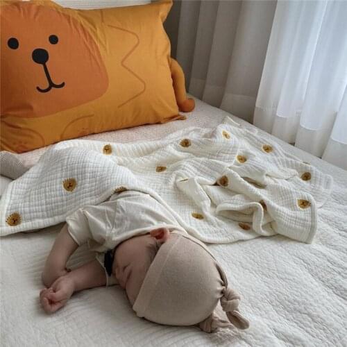 Four-layer Gauze Blanket Pure Cotton Embroidered Blanket Jacquard Kids Adult Bedding Quilt Blanket Bedspread for Bedroom
