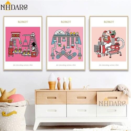 Nordic Kids Room Cute Cartoon Interesting Robot Posters and Prints Canvas Art Painting Wall Pictures for Living Room Home Decor