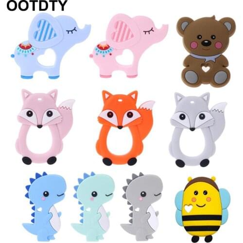 Baby Silicone Teether Newborn Soother Chewable Teething Toy Cartoon Dinosaur Bee Elephant Fox Bear Shaped Safety Soft Kids Toys