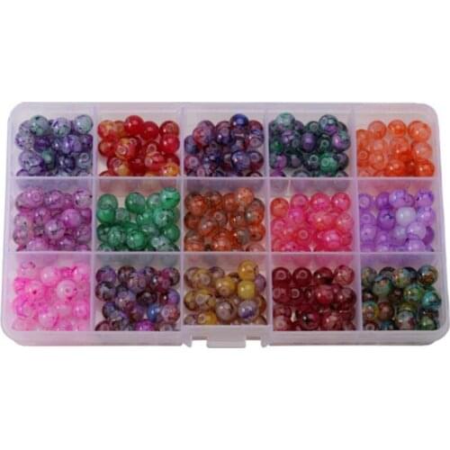 DIY Jewelry Beads Accessories 8mm Glass Flower Beads Round Beads Paint Beads 15 Colors in a Box