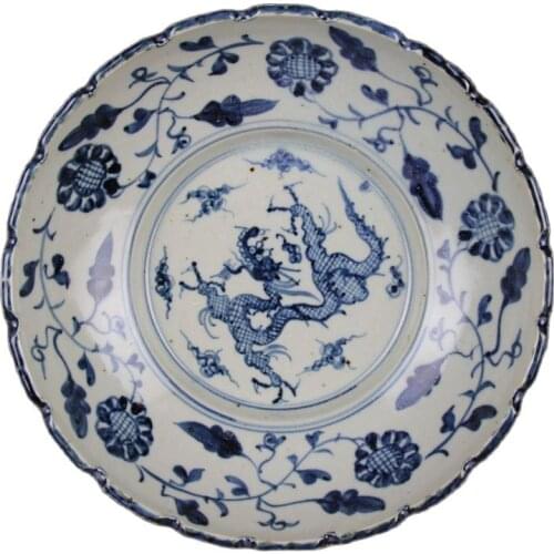 Chinese antique porcelain decorative fruit plate crafts, hand-painted sunflower board bottom painting dragon