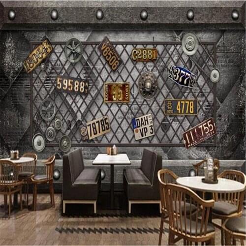 Milofi custom large wallpaper mural retro industrial wind gear license plate background wallpaper mural