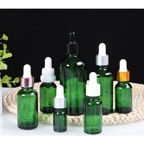 800pcs 5-100ml Mix Cap Refillable Dropper Bottle Green essential oil Glass Aromatherapy Liquid Drop for massage Pipette BottlE