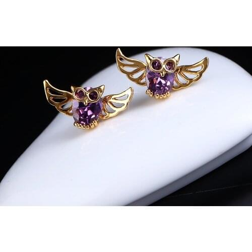 Fashion Cute Crystal Owl Girls Stud Earrings For Women Vintage Gold-Color Animal Statement Earrings Free Shipping Wholesale