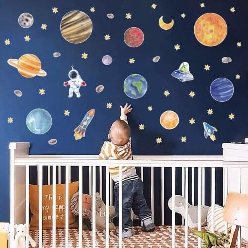 Cartoon Planets Wall Sticker for Kids Rooms Decoration DIY Vinyl Star Decal Bedroom Wallpaper Mural Nursery Decor Posters