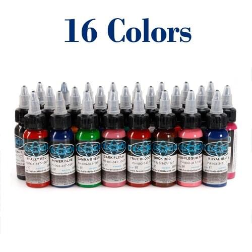 16Pcs Tattoo Ink Pigment Set Kits Body Painting 1oz Professional Beauty Permanent Makeup Paints Beauty Tool
