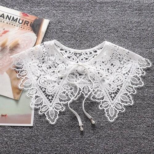 Fake Collar for Women Lace Floral Hollow Out Embroidery Half Shirt False Collar Shawl Wrap Female Bowtie Necklace Decorative