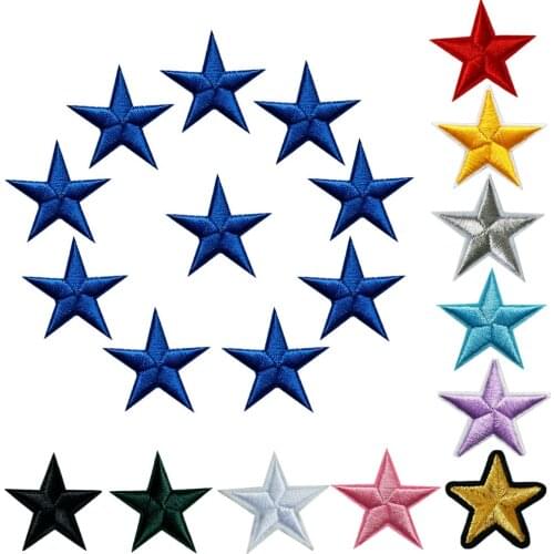 10PCS Five-pointed Stars Patches Sew Iron On Badges Gold Silver Red Black Blue Pink For Clothes DIY Appliques Craft Decoration