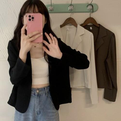 Fall Single Breasted Notched Coats Women 2021 Long Sleeve All Match Solid Elegant Blazers Tops Fashion Office Lady Suit