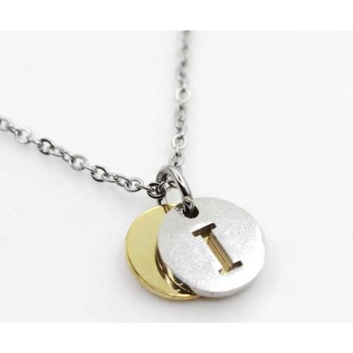 Stainless Steel Alphabet I 1pcs Initial Necklace Pendant Women Men Jewelry Stainless Steel Round Coin Letter Necklace Jewelry