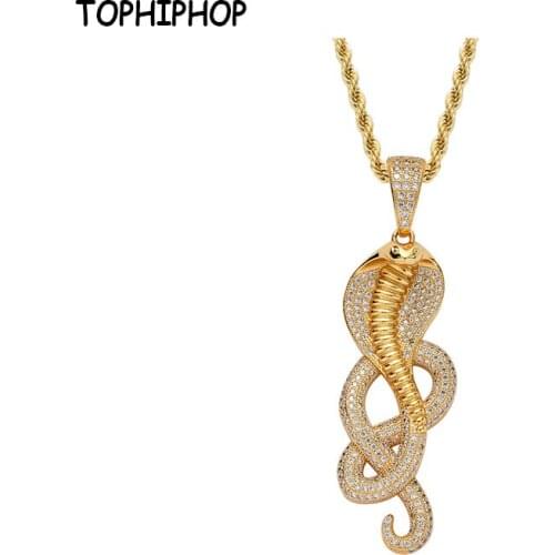 TOPHIPHOP Hip-Hop Cobra Winding Pendant Necklace Micro-Inlaid Zircon Creative Personality Necklace Mens Hip-Hop Jewelry