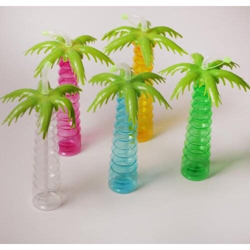 500ml coconut tree shaped PET food festival disposable shaped straw plastic water bottle Lin4128