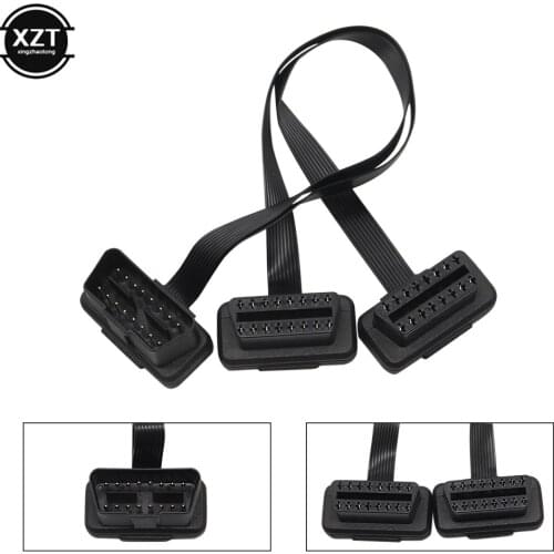 Flat+Thin 16Pin OBD 2 Extender OBD2 16 Pin ELM327 Male To Dual Female Y Splitter Elbow OBDII Extension Connector Cable