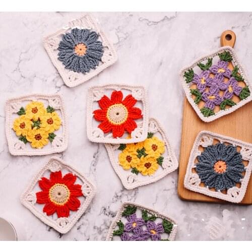 Two Girls One Dream New 2020 Color flower Pattern Wool Coasters Hand-woven Lovely Garden Style Crochet Cup Mats 10CM 10pcs/lot