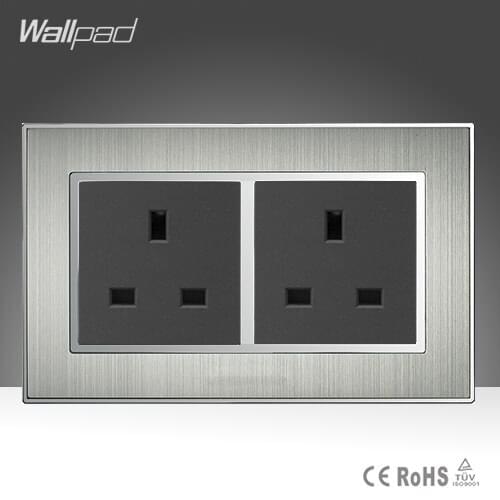 Luxury Double 13A Wall UK Socket Panel Satin Metal Frame 146 Standard 13A UK Wall Socket, Electric Outlet AC110-250V