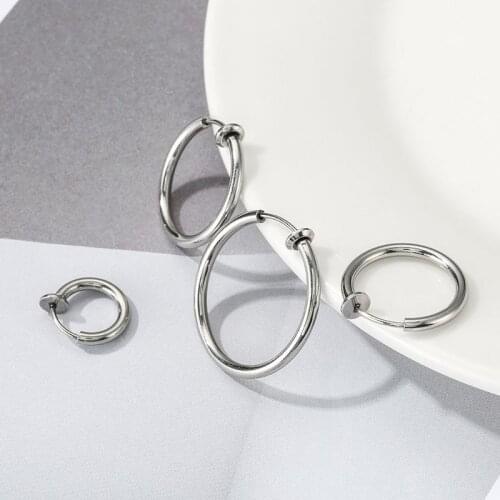 Punk Non-pierced Earrings Fake Piercing Ear Ring Hoop Rose Gold Silver Color Men And Women Round Copper Spring Ear Clips