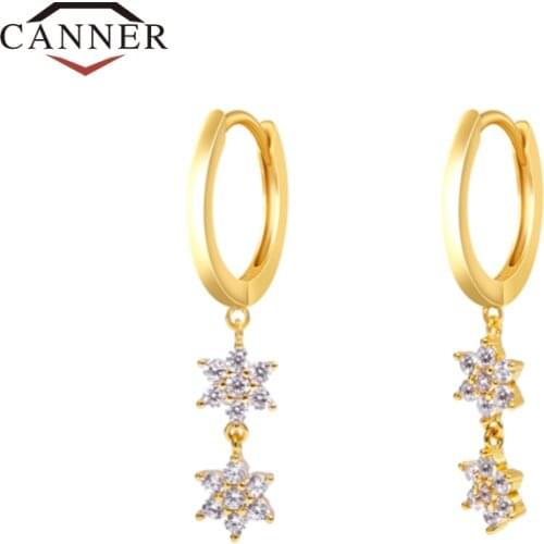 CANNER 925 Sterling Silver Dinosaur Cross Pendant Drop Earrings for Women Piercing Huggie Earring Jewelry Pendientes Kolczyki