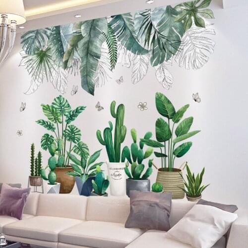 [SHIJUEHEZI] Green Plant Leaves Wall Stickers DIY Potted Culture Mural Decals for Living Room Kitchen Nursery Home Decoration