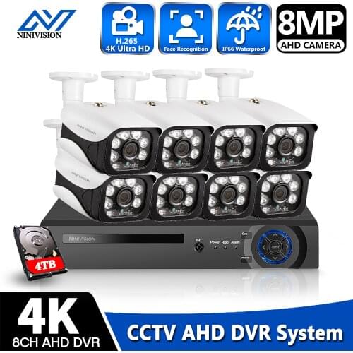 NINIVISION HD 8ch 5MP DVR NVR Kit H.265 System CCTV Security Up to 16CH NVR Outdoor Waterproof Camera Surveillance Alarm Video