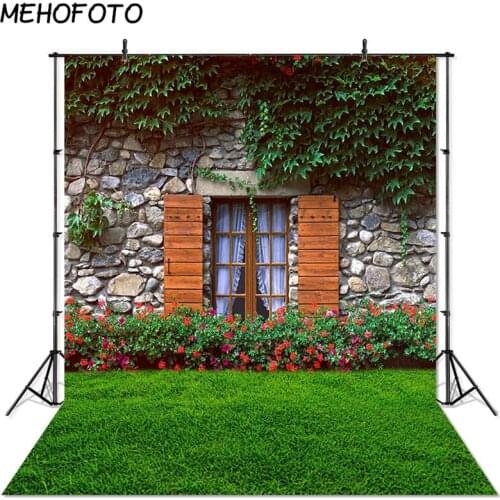 Wedding Backdrop for Photography Rustic Brick Wall Spring Garden Photo Background Green Grass Decoration Photobooth Props