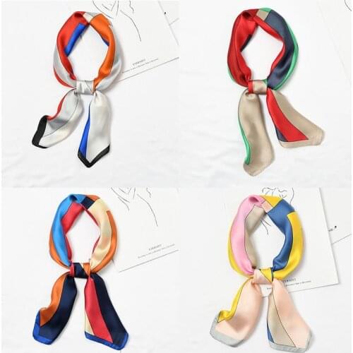 Yishine Wholesale 20pc Mix Colors Multifunction Irregular Geometr Printed Womens Satin Wraps Scarves Shawl Polyester Silk Scarf