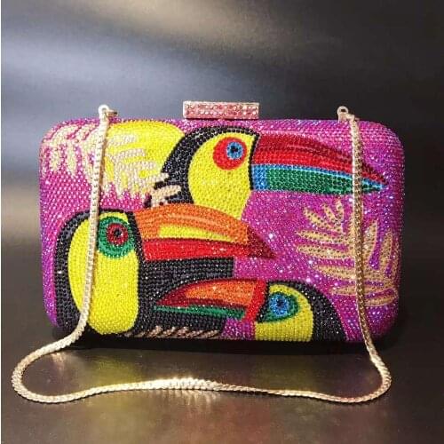 Woodpecker shape Women Crystal diamond Clutch bag Evening Bags Ladies Cocktail Party Diamond Minaudiere Handbag Wedding Purses