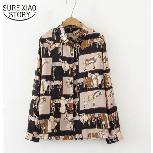 Blusas Mujer Long Sleeve 2021 New Loose Korean Vintage Women Spring Womens Tops and Blouses Printed Ladies Shirts Female 8268 50