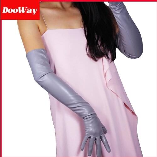 DooWay Opera Length Faux Leather Gloves 24-inch Women Long PU Evening Cosplay Gloves