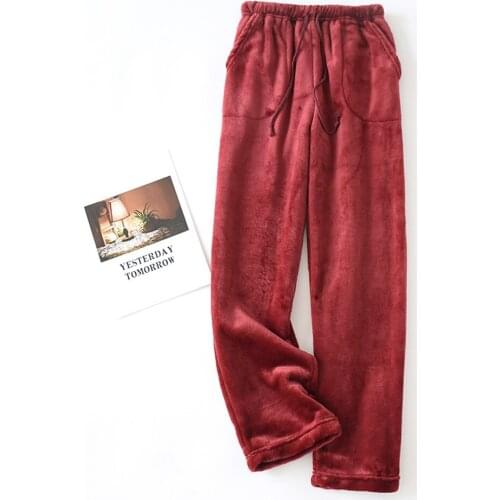 Women Winter Pyjama Trousers Adults Casual Solid Color / Polka Dot Warm Flannel Sleep Bottoms Female Drawstring Pants Sleepwear