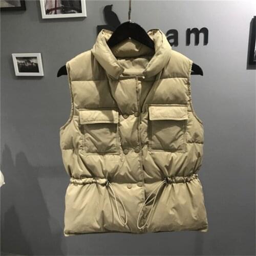 Women Short Down Vest Autumn Winter Korean Loose Drawstring Down Waistcoat Female Sleeveless Ultralight White Duck Down Jacket