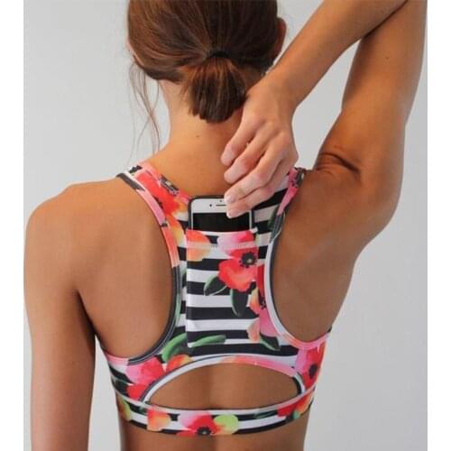 XS-XL Women Sports Bra with Phone Pocket Fitness Yoga Tank Crop Top Push Up Underwear Female Gym Workout Running Bh Sport Bra