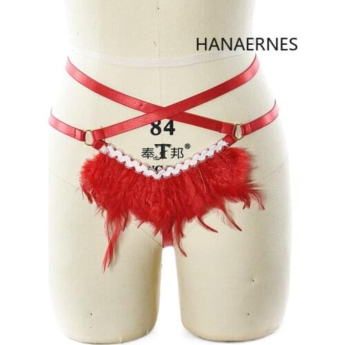 Women Fetish Leg Garter Belt Waist Suspender Caged Punk Gothic Elastic Dance Cosplay Rave Clothing Red Feather Body Harness