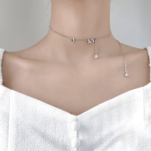 Cute Small Animal Butterfly Chain Necklace For Women 925 Sterling Silver Clavicle Chain Fashion Female Choker Jewelry