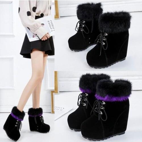 Snow Boots Women Zip Winter Ladies Platform Warm Fur Suede Wedge Fashion Ankle Boot Female Comfort Casual Shoes 12cm