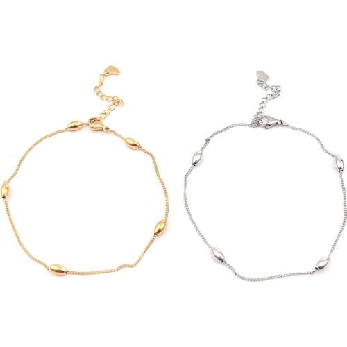 Fashion Anklet Bracelet 304 Stainless Steel Oval Bead Charm Anklet Heart Anklet Jewelry Gift for Women Girls 2021 ,1 Piece