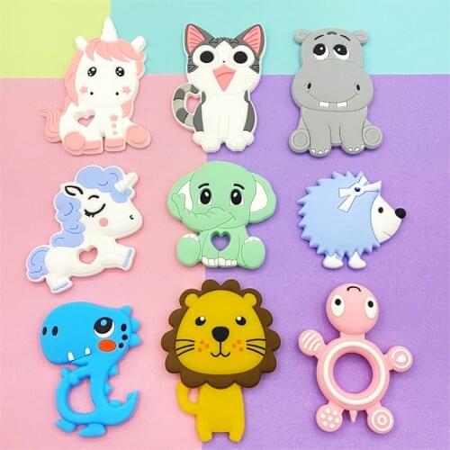 5PCS Cartoon Elephant unicorn Animal Baby Silicone Teether BPA Free Rodents Teething Necklace Food Grade Infant Chewable Toys