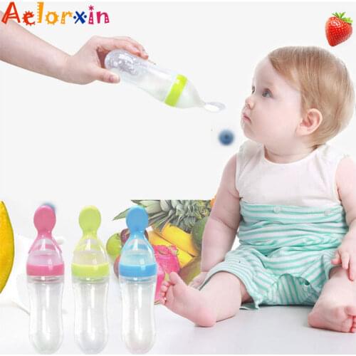 90ML Safe Newborn Baby Feeding Bottle Toddler Silicone Squeeze Feeding Spoon Milk Bottle Baby Training Feeder Food Supplement