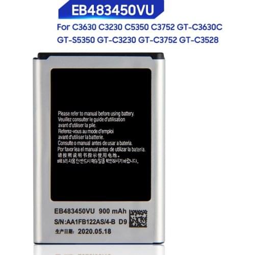 Original Samsung Battery For C3630 C3230 C5350 C3752 GT-S5350 GT-C3230 GT-C3630 GT-C3630C GT-C3752 GT-C3528 EB483450VU 900mAh