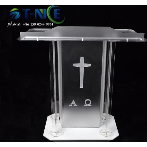 AKLIKE Lamp Display Church Podium White Base Transparent Acrylic Four Cross Pillars Platform Pulpit Rostrum 3 Layer Structure