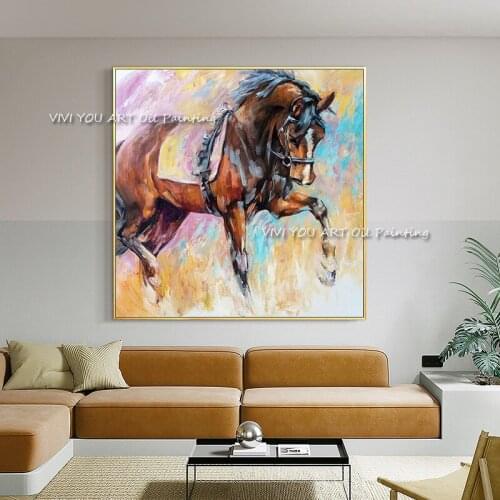 Larger Original Running Horse Oil Paintings Wall Art Colorful Animal Handmade Wall Picture For Living Room Home Decoration