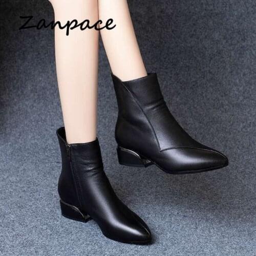 ZANPACE 2021 Fashion Winter Womens High Boots Keep Warm Pointed Toe Leather Women Shoes Plus Velvet Platform Women Ankle Boots