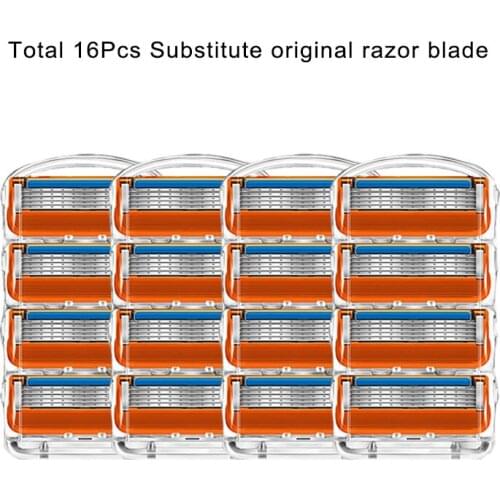 16pcs/pack Razor Blade For Men Face Care Shaving Safety,5layers Stainless Steel Shaver Cassette Fit For Gillette Fusione Handle