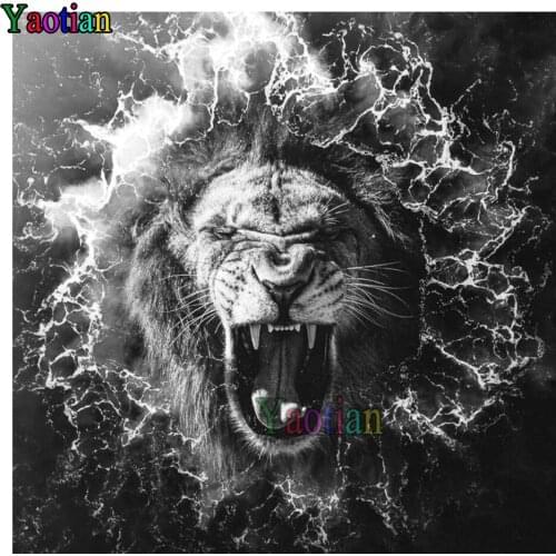 Black and white animal lion Diamond Painting Cross Stitch Diamond embroidery 5d diy full square diamond mosaic rhinestone puzzle